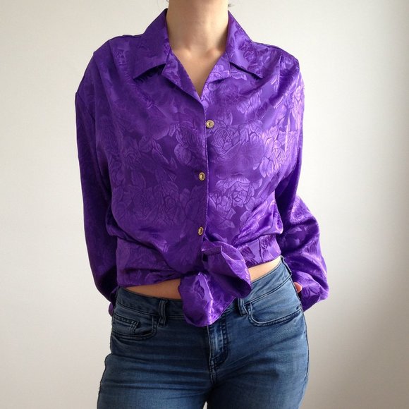 H.E.R - Beautiful Silky Purple Oversized Blouse - Picture 5 of 13